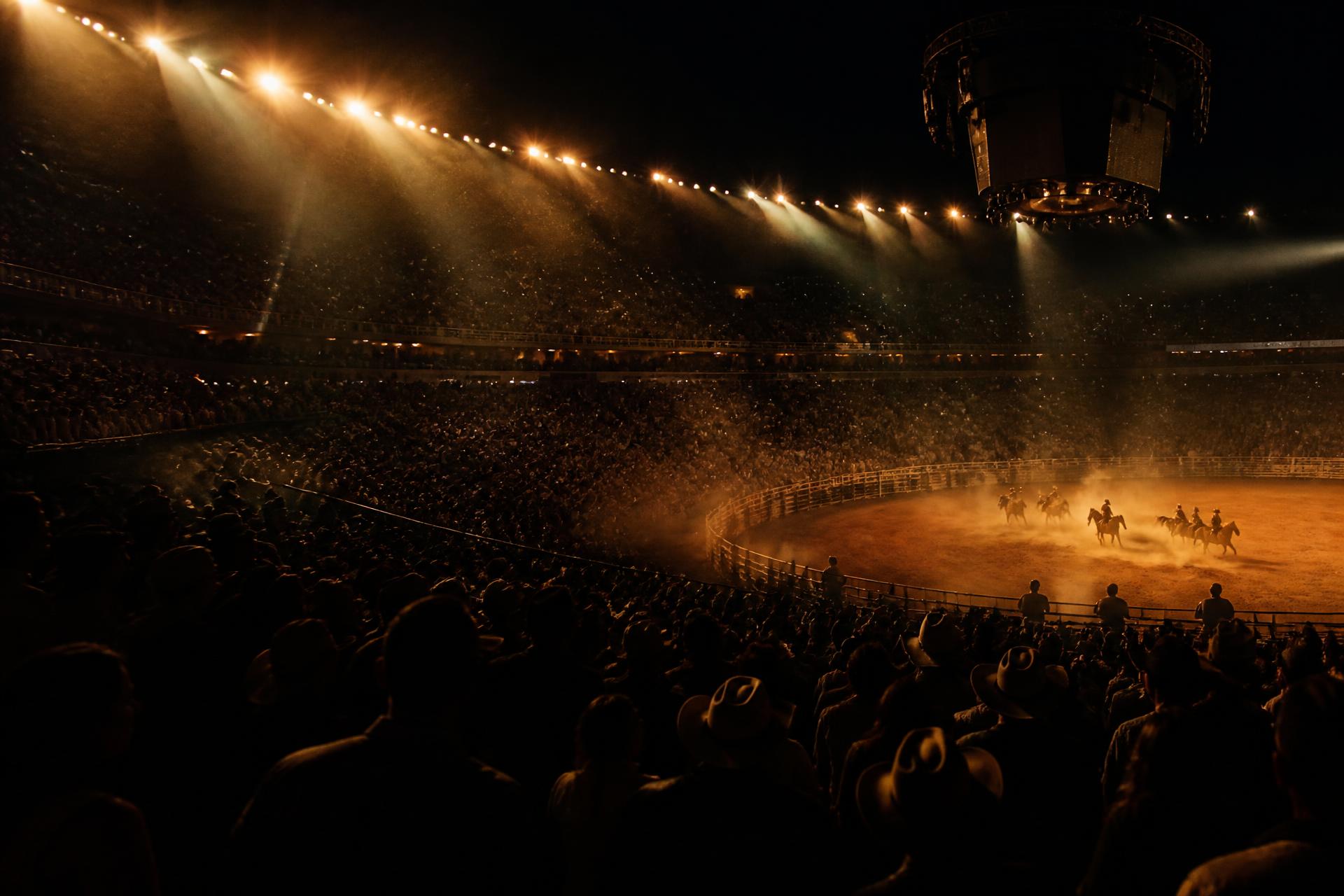 Arena do Festival de Rodeio de Boituva iluminada à noite